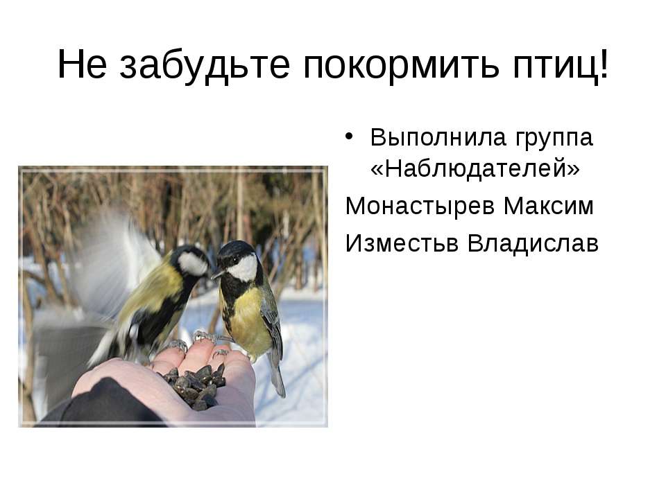 Не забудьте покормить птиц - Скачать презентации бесплатно | Читать или скачать учебники для школы онлайн бесплатно ☑ Школьные учебники school-textbook.com