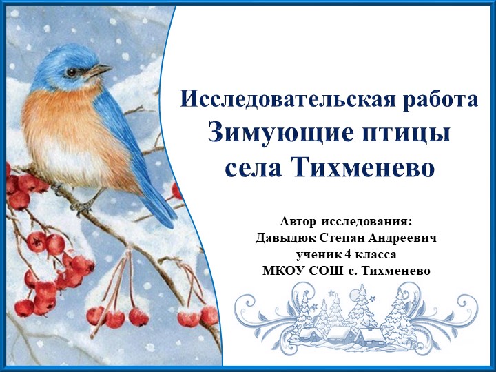 Презентация к исследовательской работе "Зимующие птицы села Тихменево" - Скачать презентации бесплатно | Читать или скачать учебники для школы онлайн бесплатно ☑ Школьные учебники school-textbook.com