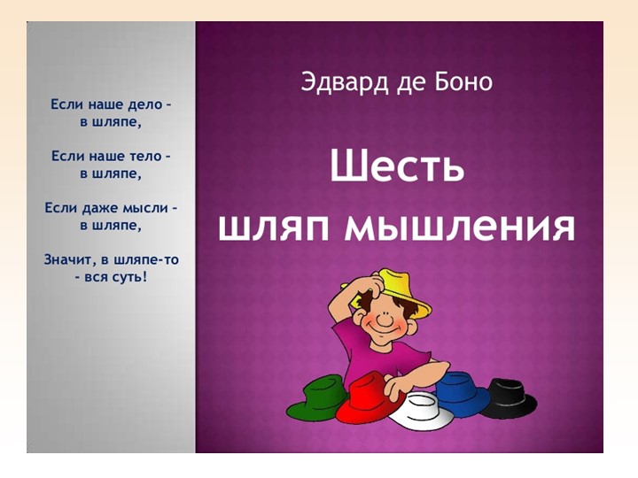 Презентация "Шесть шляп мышления" - Скачать презентации бесплатно | Читать или скачать учебники для школы онлайн бесплатно ☑ Школьные учебники school-textbook.com
