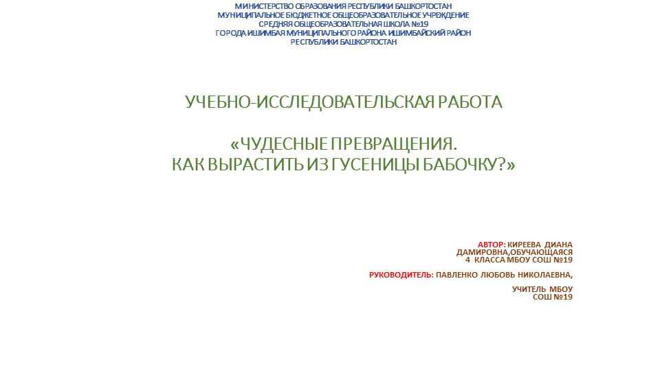 Исследовательская работа "Гусеница" выполнена ученицей 4 класса - Скачать презентации бесплатно | Читать или скачать учебники для школы онлайн бесплатно ☑ Школьные учебники school-textbook.com