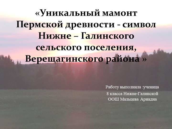 Уникальный мамонт Пермской древности-символ Нижнегалинского сельского поселения Верещагинского района - Скачать презентации бесплатно | Читать или скачать учебники для школы онлайн бесплатно ☑ Школьные учебники school-textbook.com